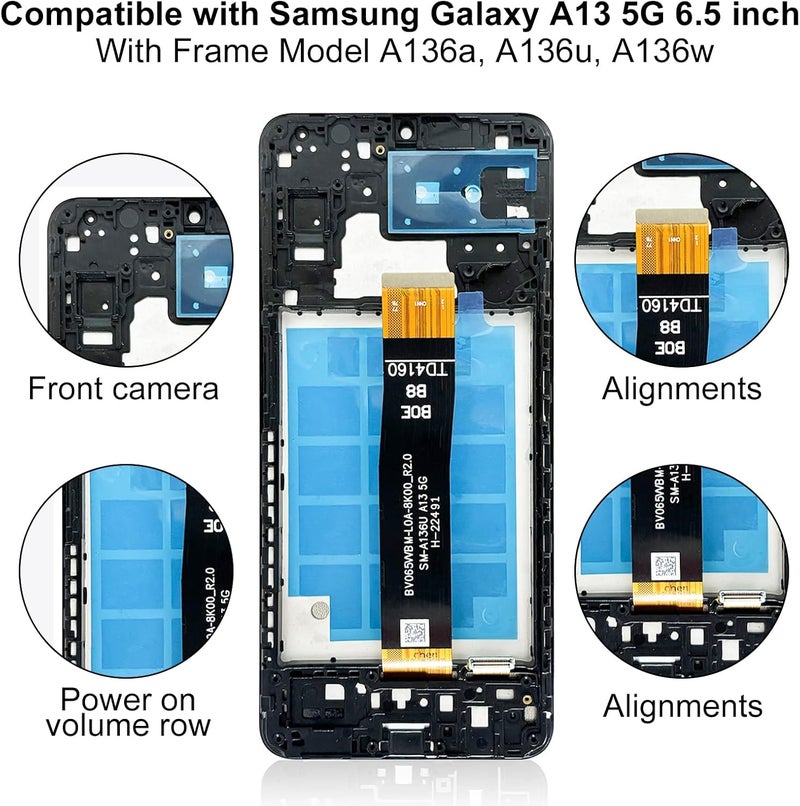 EFAITHFIX Store for Samsung Galaxy A13 5G Screen Replacement with Frame 6.5 Inch LCD Display Digitizer for Samsung A13 A136U S136DL A136A A136W Screen Replacement Kit Touch Screen Assembly with Repair Tools - Image 3